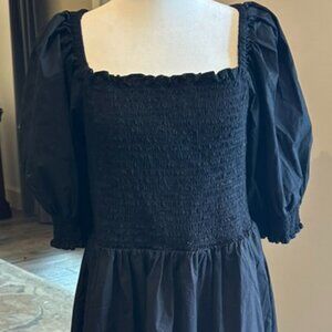 Long black cotton dress - blousy sleeves